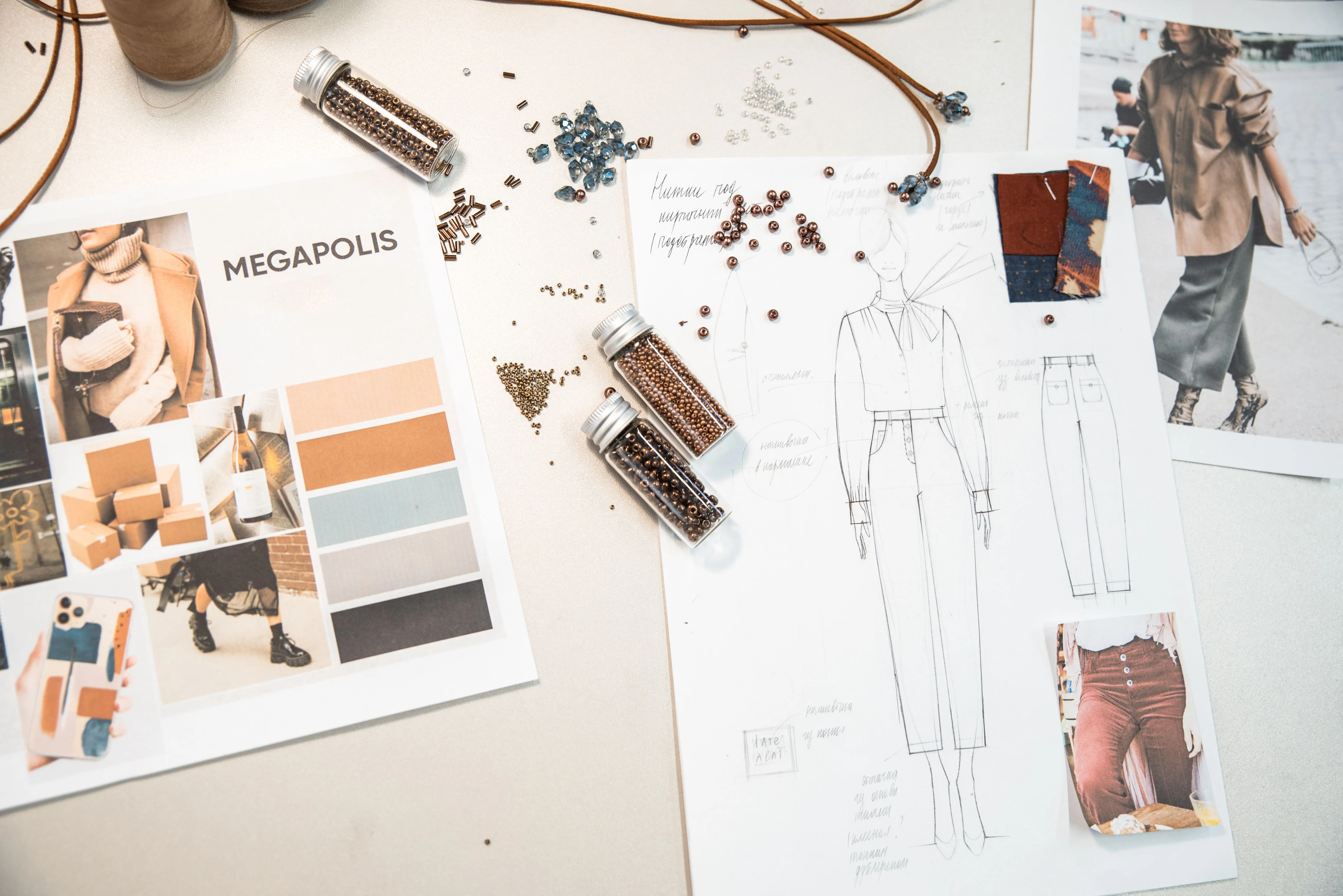 A brand moodboard with color palette and design references for a Miami brand identity