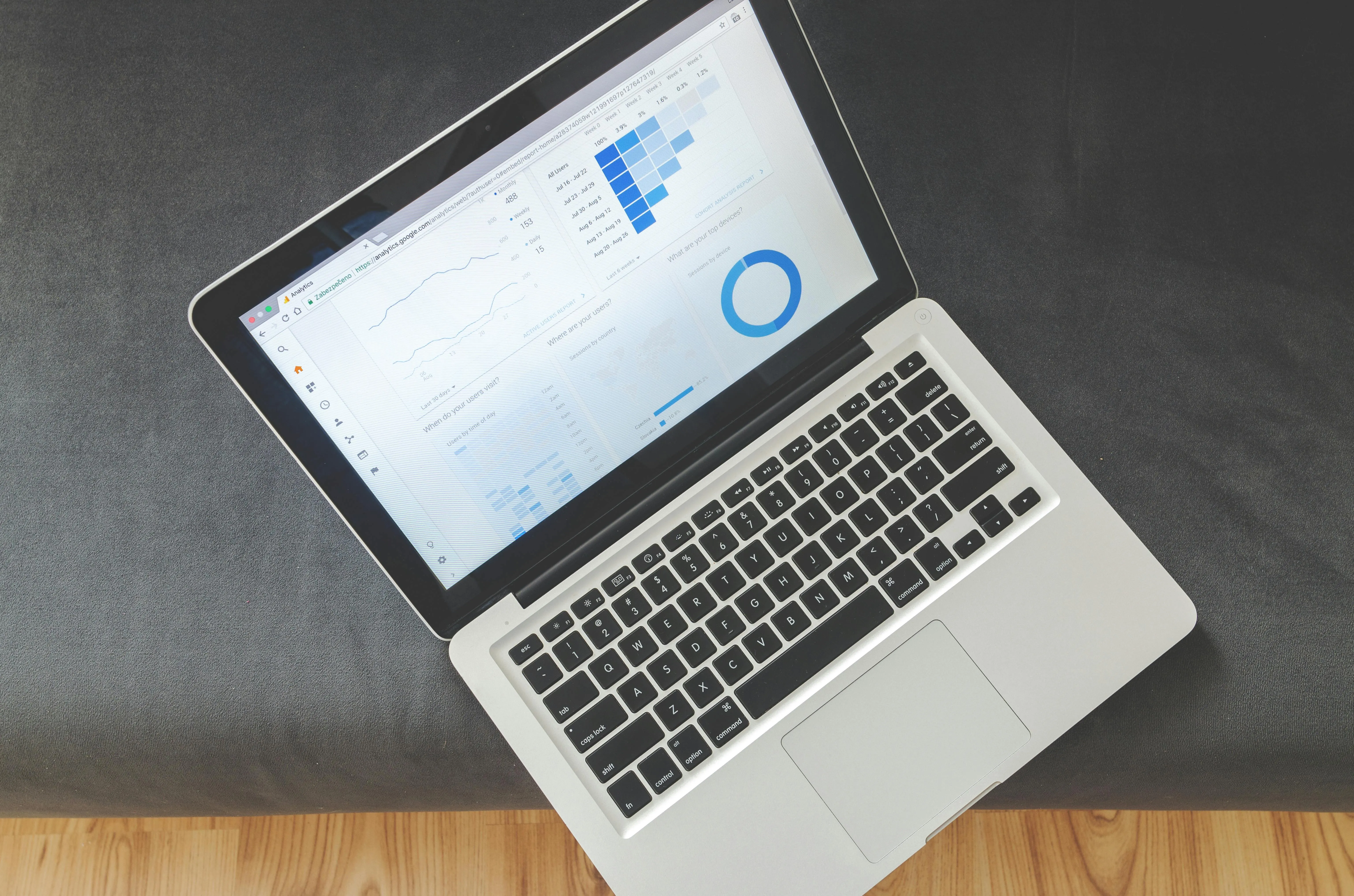 An SEO analytics dashboard showing organic traffic and lead growth for a Miami business